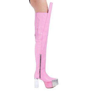 AUTH RICK OWENS Perspex-heel Thigh-high Boots Pink Larry Kiss MSRP $4880 RARE